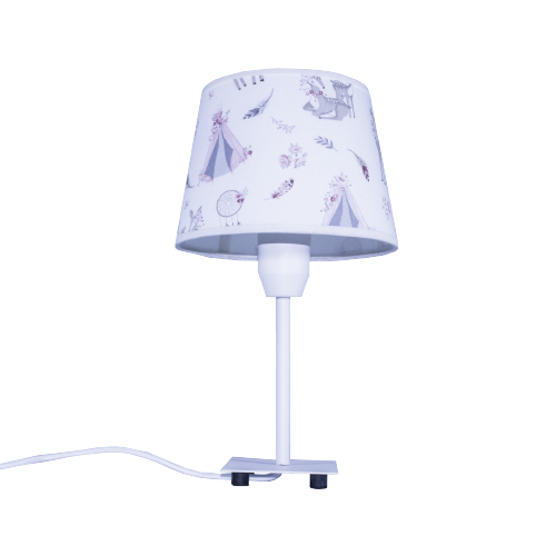 Velador infantil con pie blanco y pantalla de tela nórdica estampado bambi